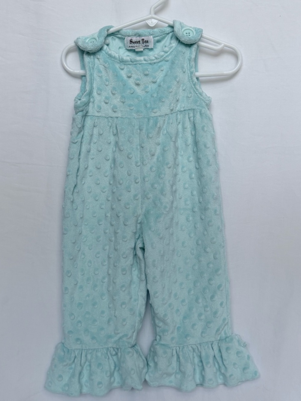 Baby Girls Mint Dot Ruffle Overalls